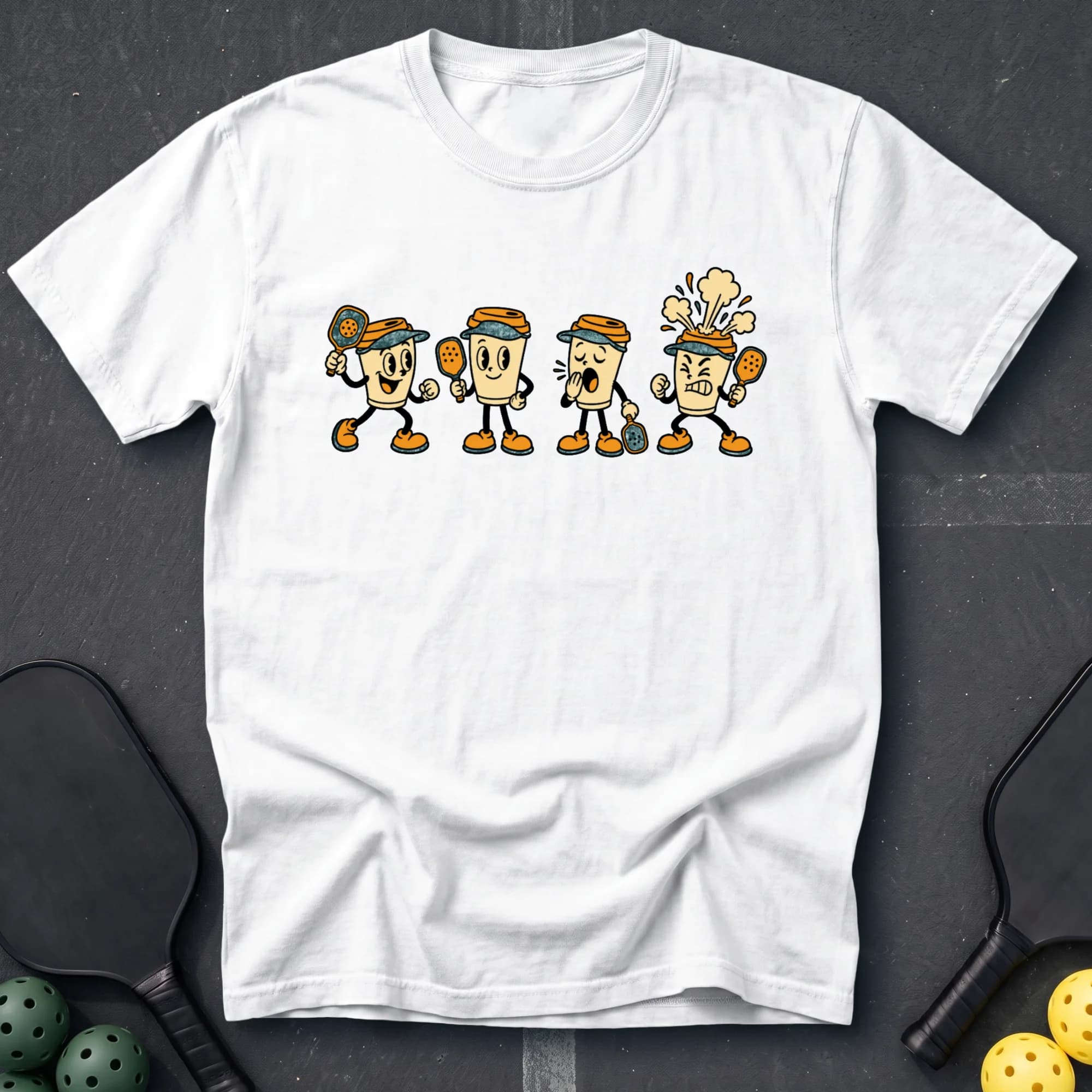Coffee Cup Crew Tee in White pickleball t-shirt