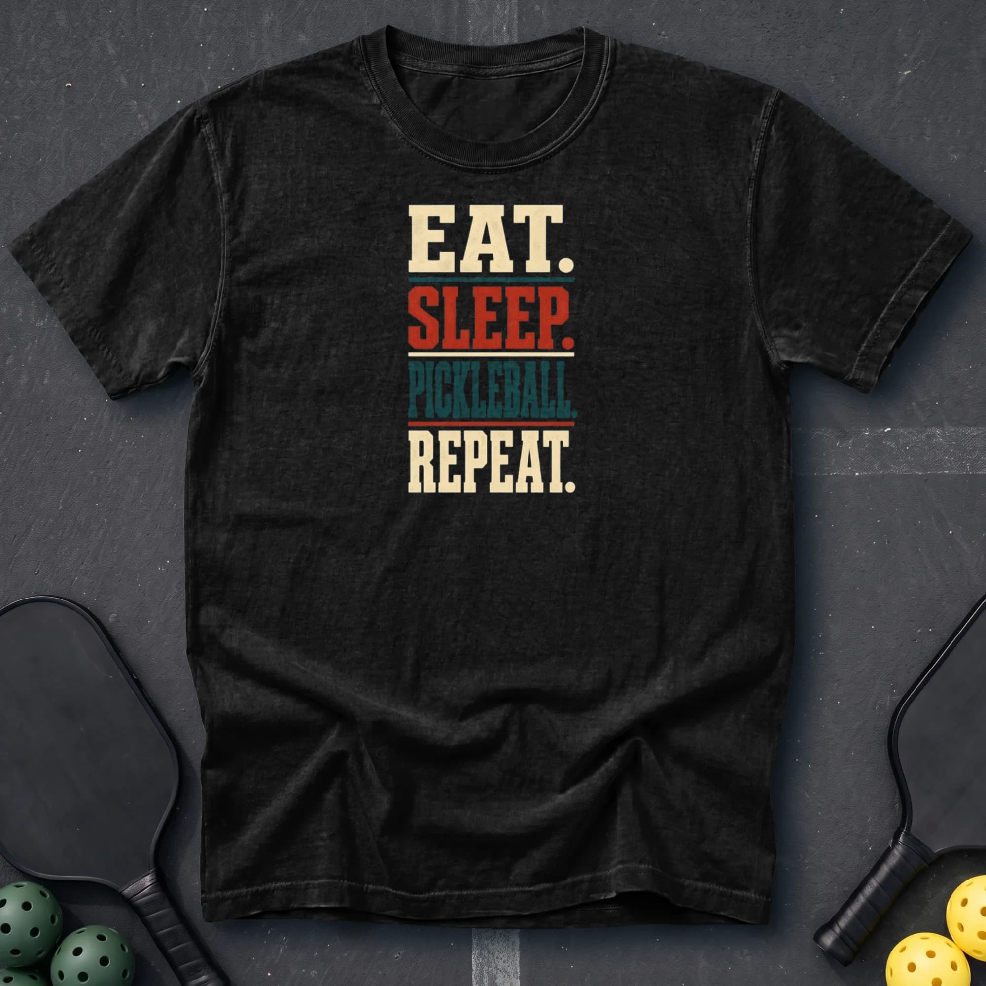 Eat Sleep Pickleball Repeat Tee in Black