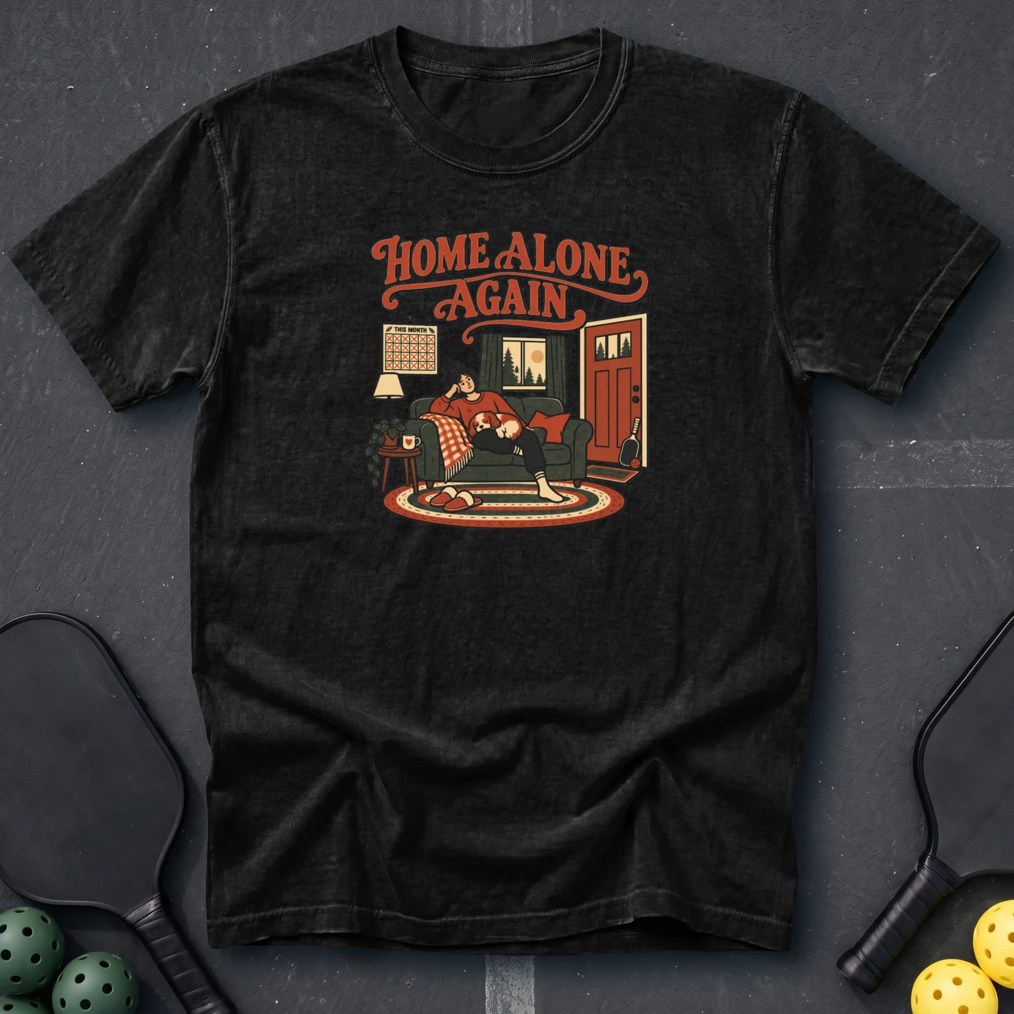 Home Alone Again Tee in Black pickleball t-shirt
