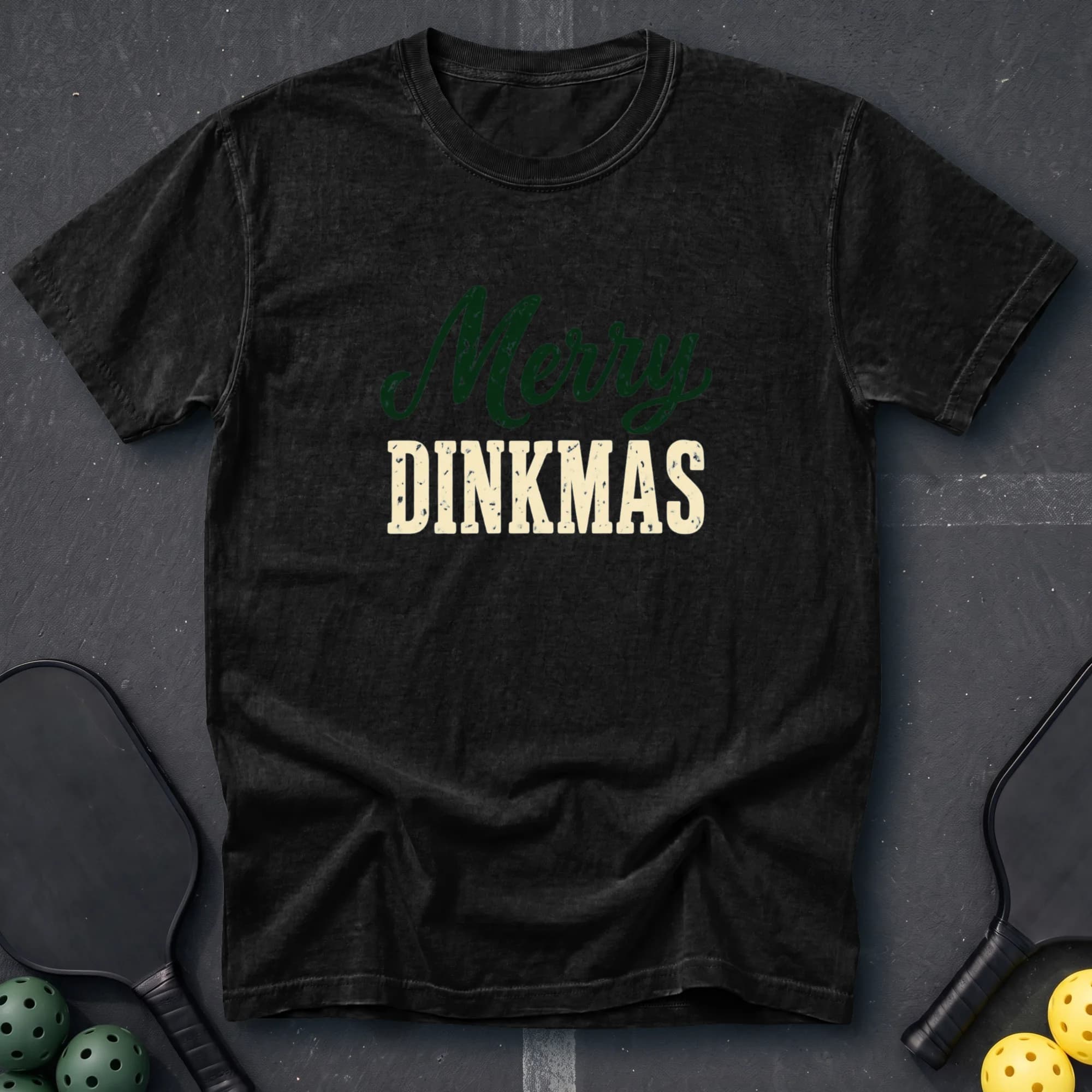 Merry Dinkmas Tee in Black pickleball t-shirt