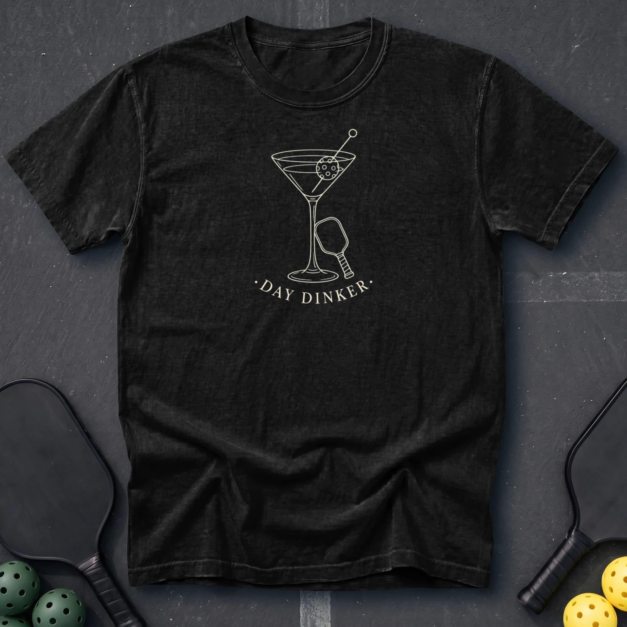 Day Dinker Line Art Tee in Black pickleball t-shirt