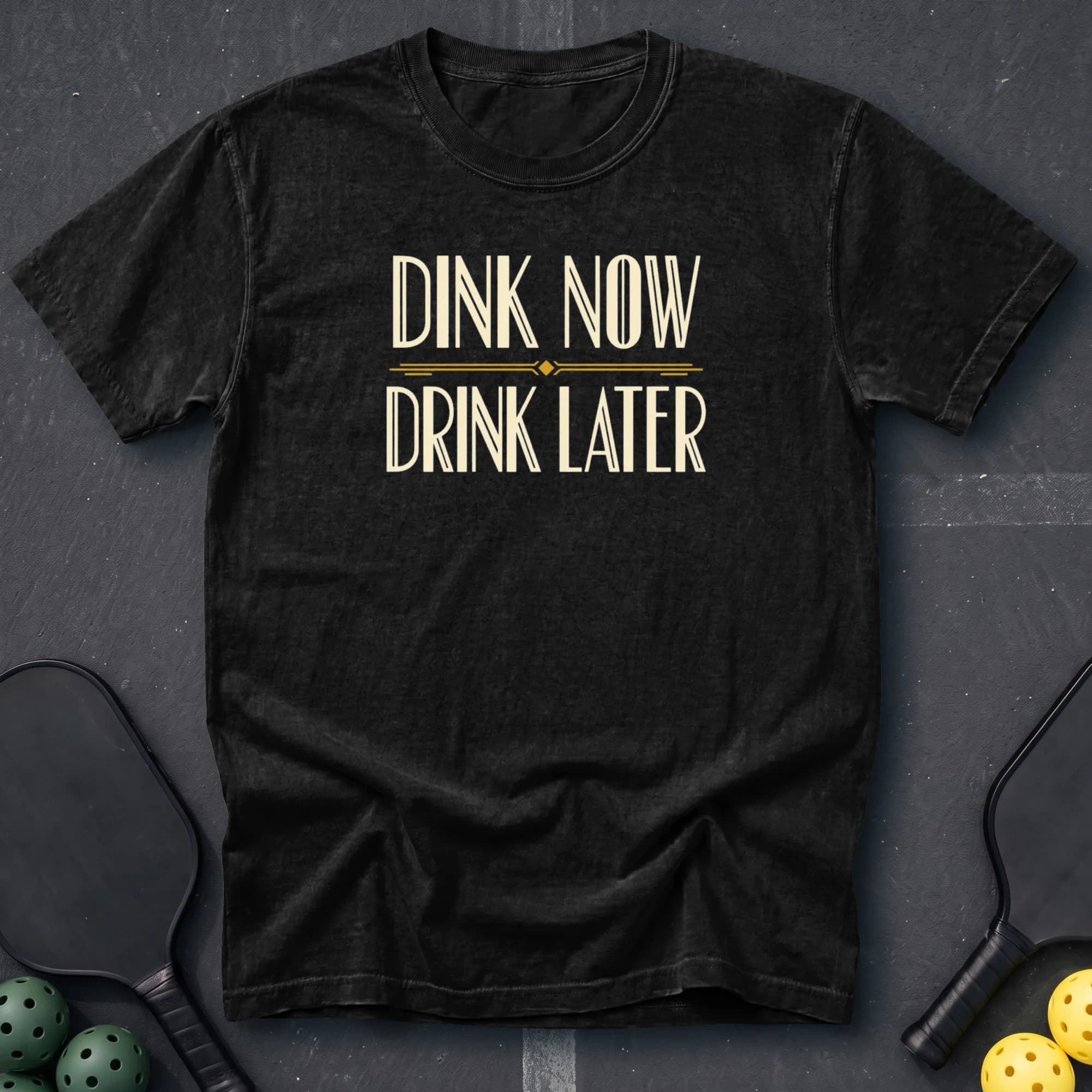 Dink Now Drink Later Tee in Black pickleball t-shirt