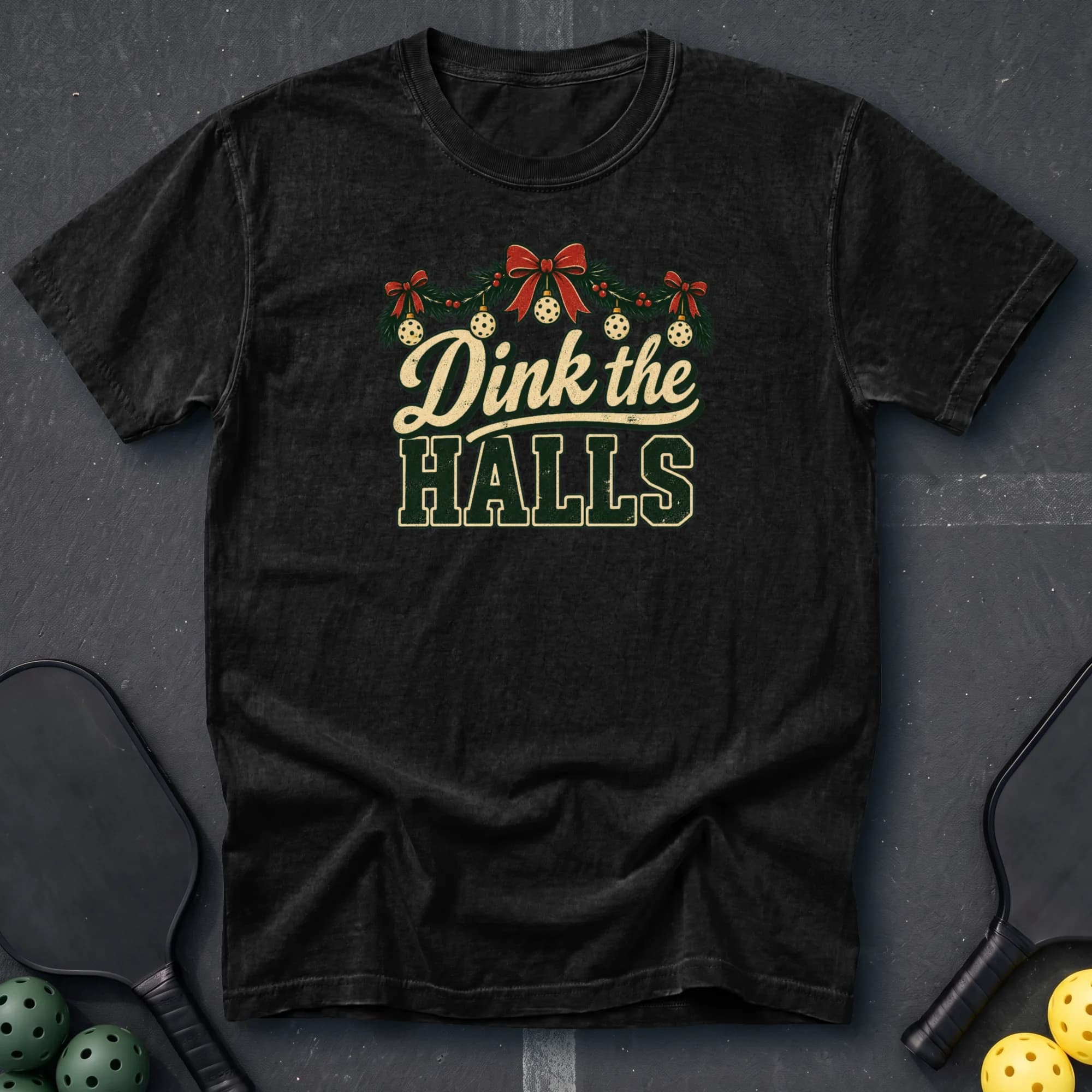 Dink The Halls Tee in Black pickleball t-shirt
