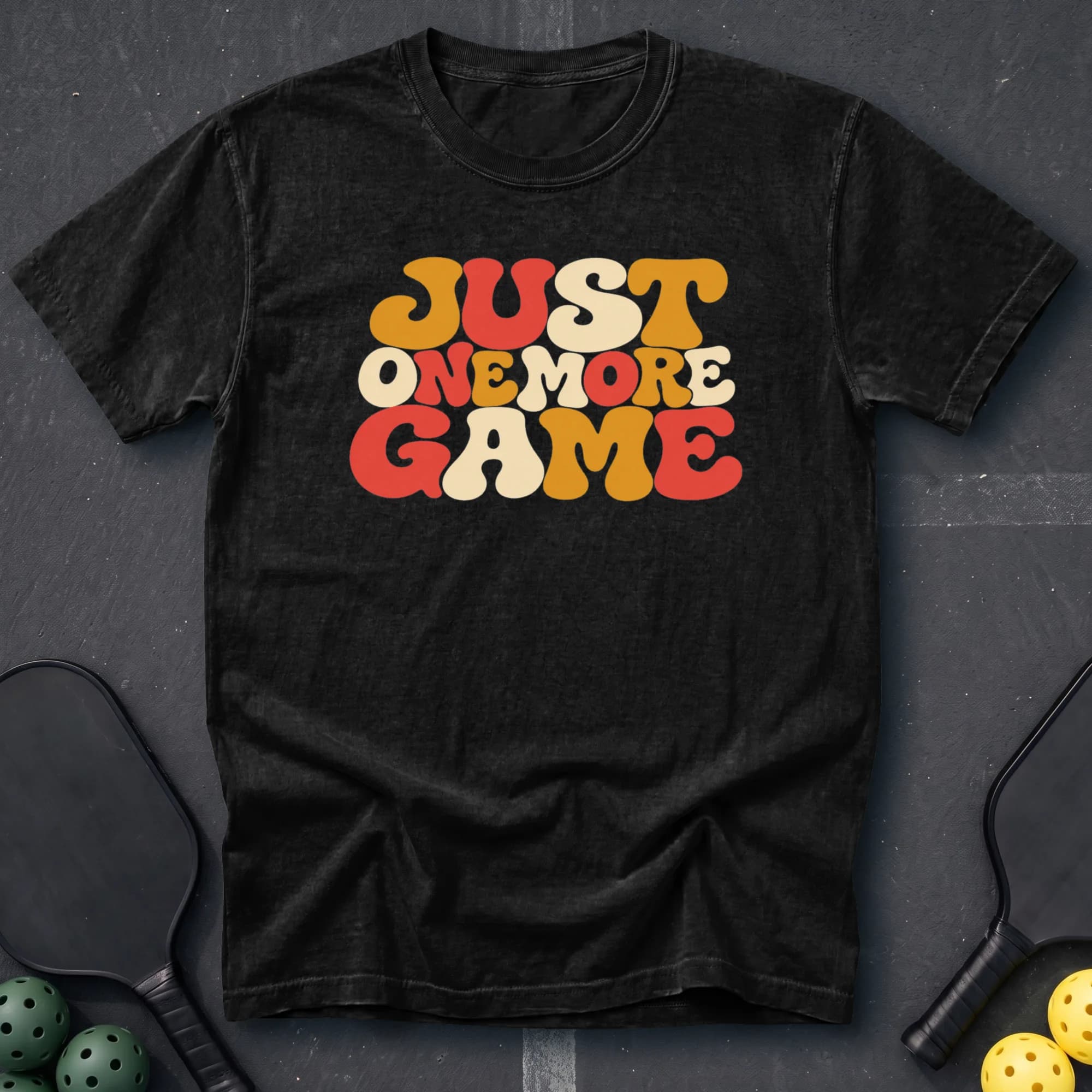 Just One More Game Tee in Black pickleball t-shirt