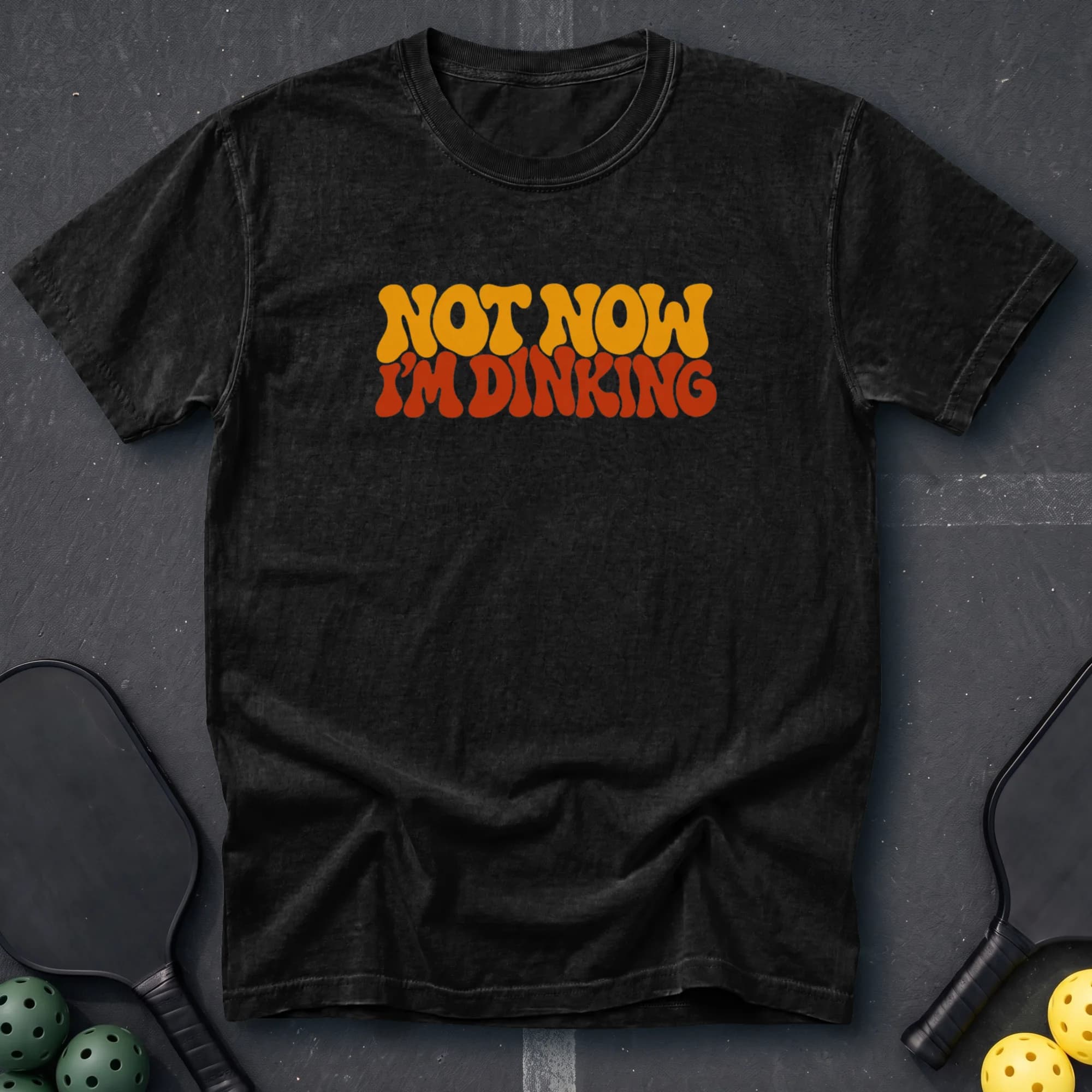 Not Now I'm Dinking Tee in Black pickleball t-shirt