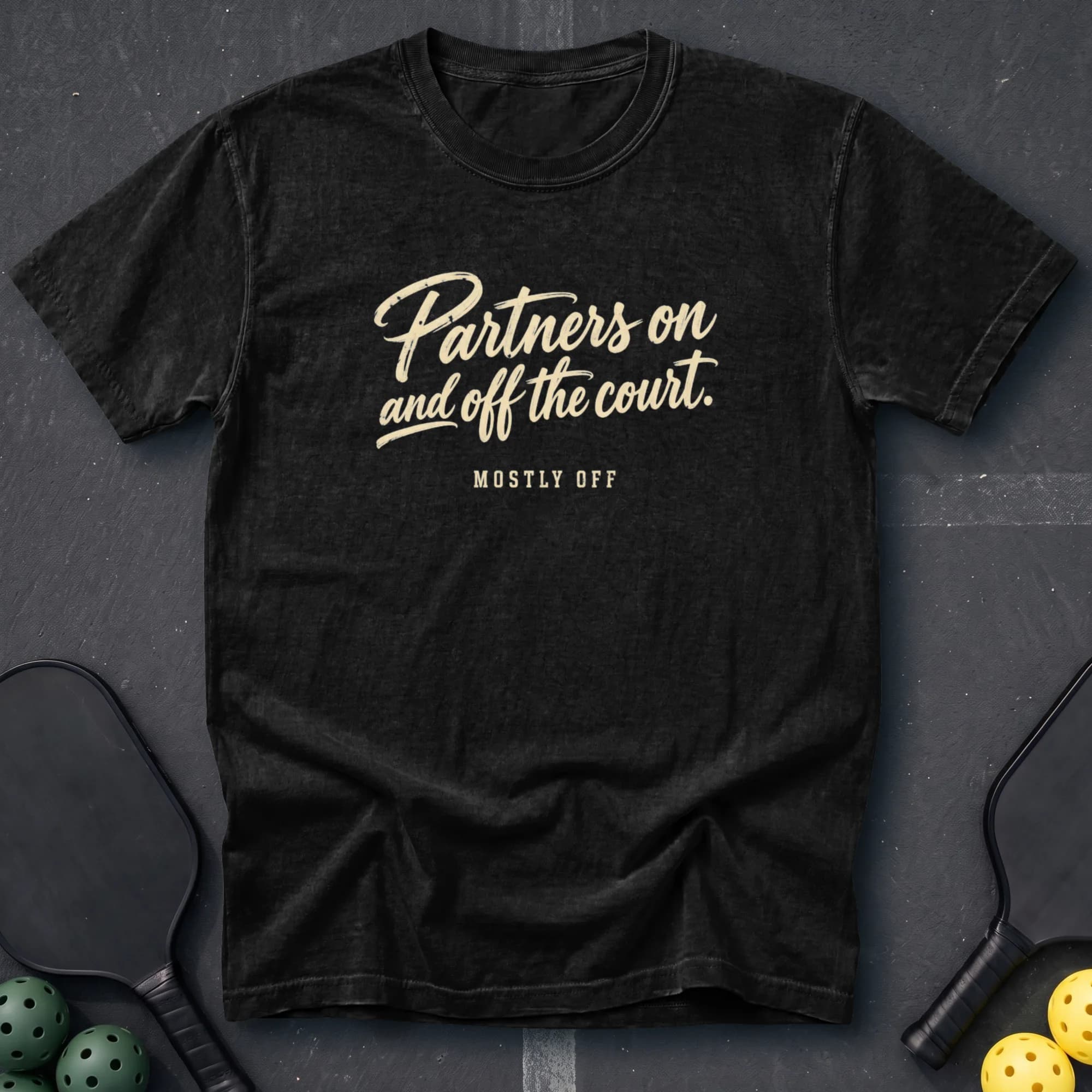 Partners On And Off The Court Tee in Black pickleball t-shirt