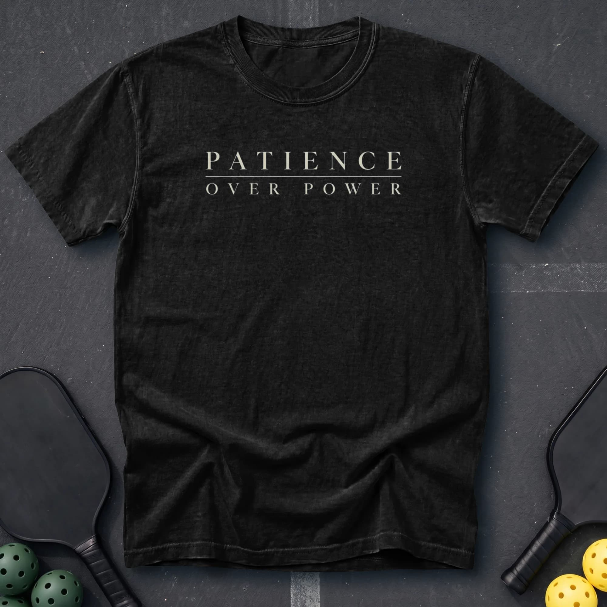 Patience Over Power Tee in Black pickleball t-shirt