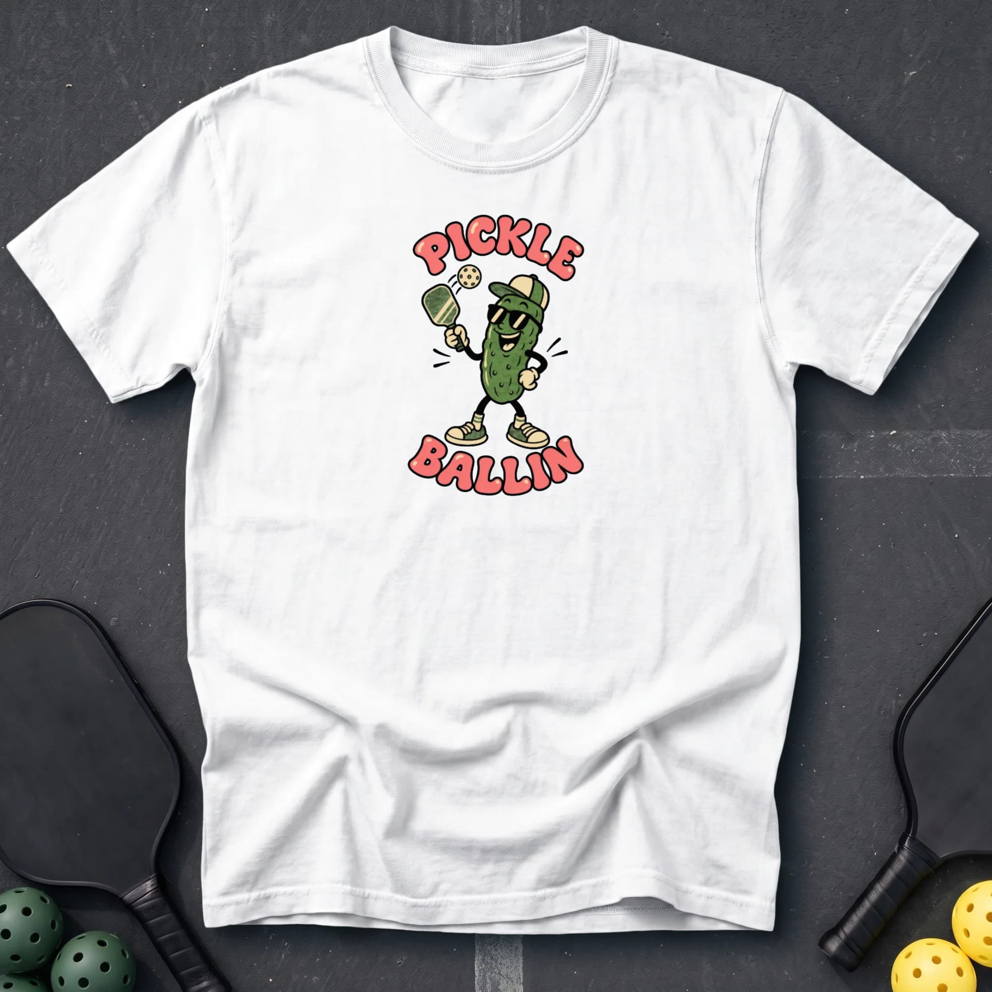 Pickle Ballin Tee in White pickleball t-shirt