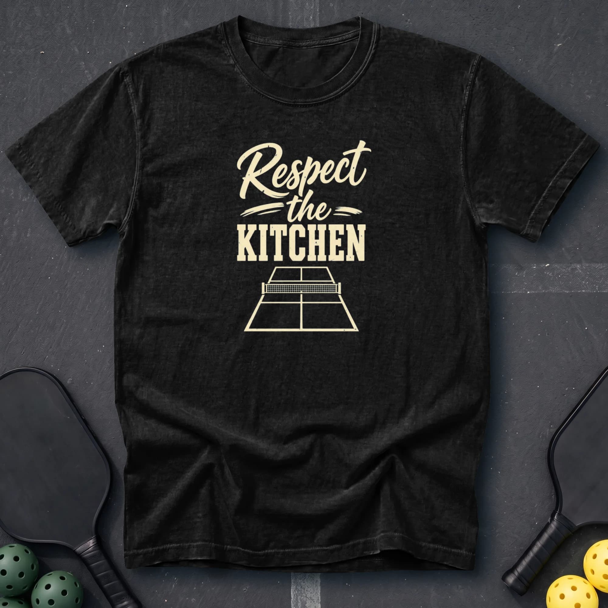 Respect The Kitchen Line Art Tee in Black pickleball t-shirt