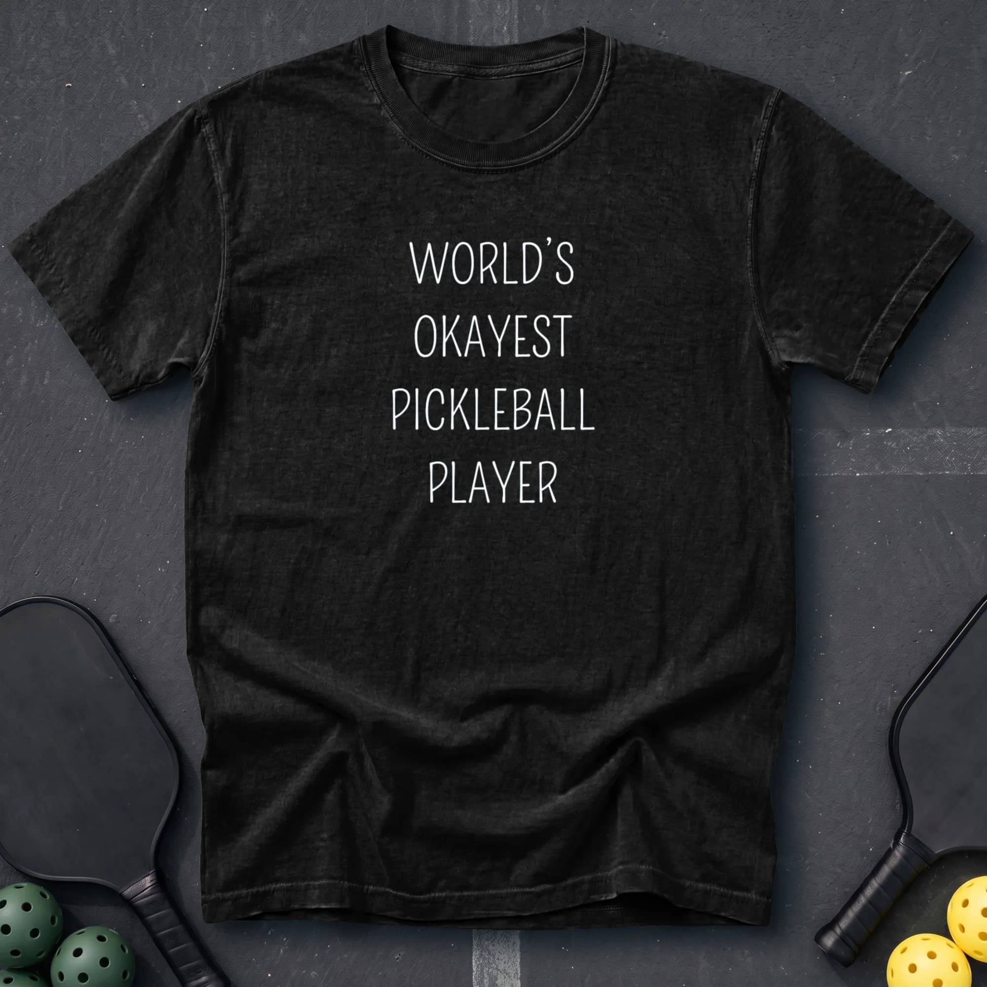 World's Okayest Pickleball Player Tee in Black