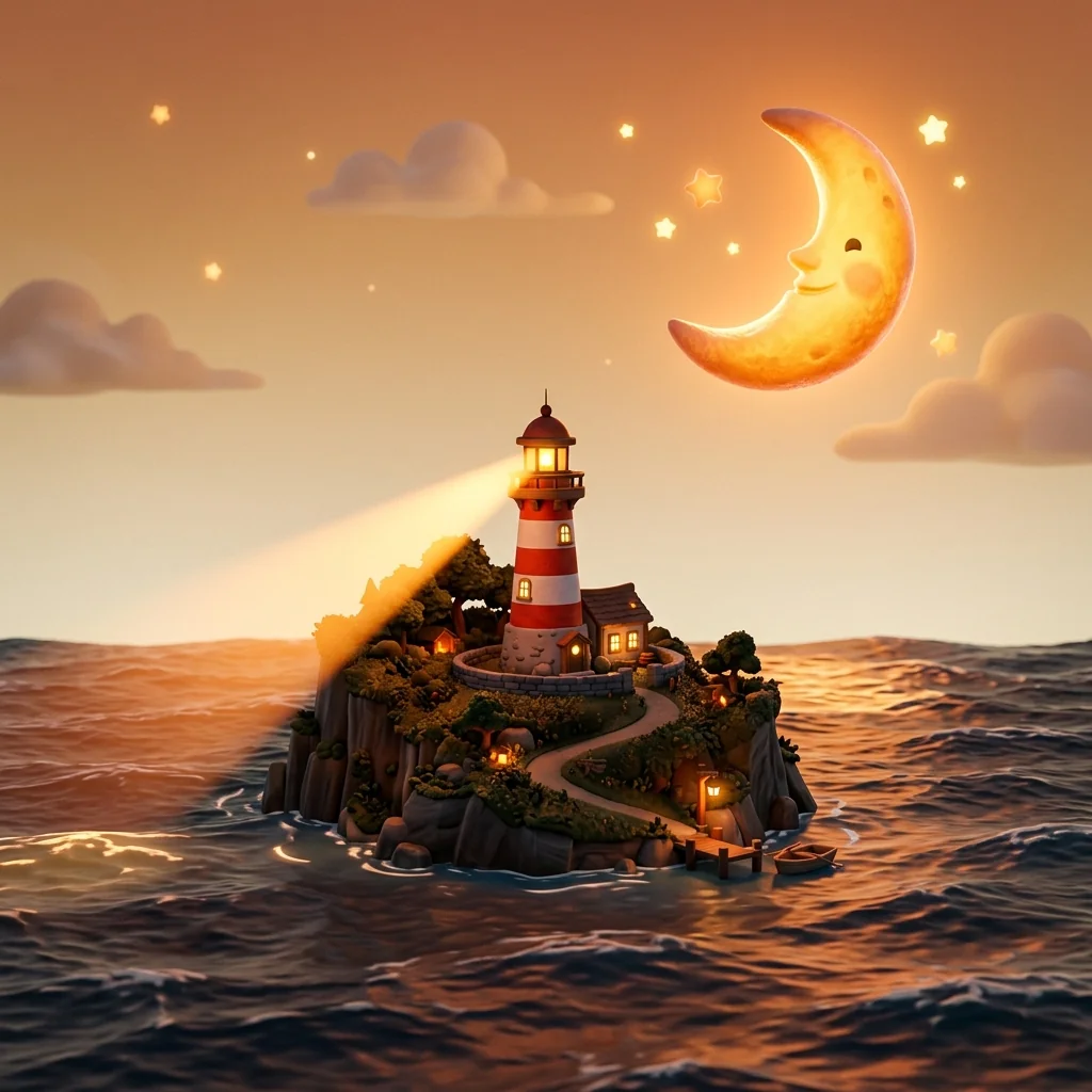 Moon and lighthouse, guidance through the night